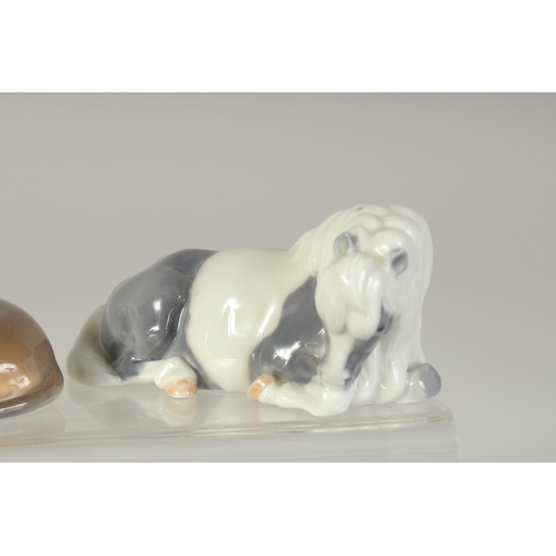 1134 - FIVE COPENHAGEN PORCELAIN FIGURES: PONY, No. 4611, TWO RABBITS, No. 518, ROBIN No. 2251, DOG No. 314... 