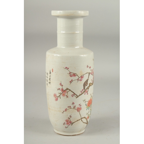 1159 - A CHINESE REBUBLIC PORCELAIN VASE with blossom and birds. 11ins high.