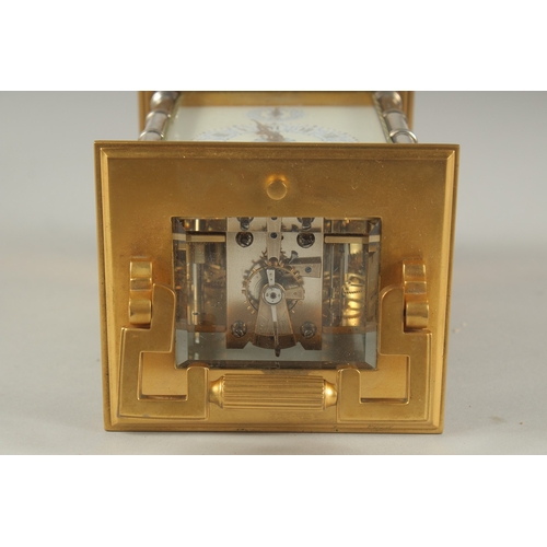 1202 - A GOOD 19TH CENTURY FRENCH BRASS REPEATER CARRIAGE CLOCK with cream dial and silvered bamboo type su... 