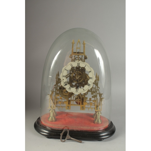 1220 - A GOOD VICTORIAN BRASS CATHEDRAL SKELETON CLOCK with fussee movement and silvered dial. 13ins high o... 