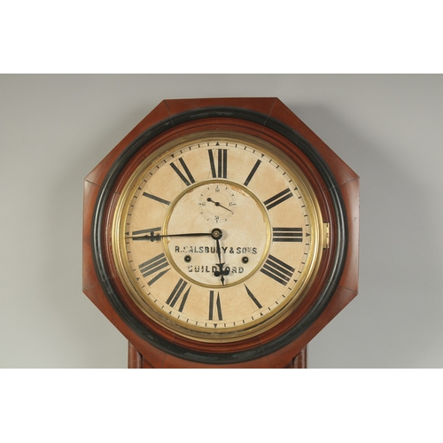 1221 - A VICTORIAN MAHOGANY WALL CLOCK by R. SALSBURY & SONS, GUILDFORD, manufactured by ANSONIA CLOCK CO. ... 