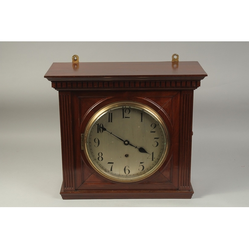 1222 - A VICTORIAN MAHOGANY STANDING CLOCK with circular silvered dial, 11ins. Manufactured by JAMES PARKIN... 