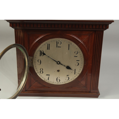 1222 - A VICTORIAN MAHOGANY STANDING CLOCK with circular silvered dial, 11ins. Manufactured by JAMES PARKIN... 