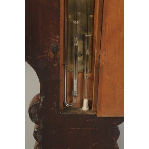 1228 - A GOOD 19TH CENTURY WHEEL BAROMETER / THERMOMETER, the well carved wood case with 