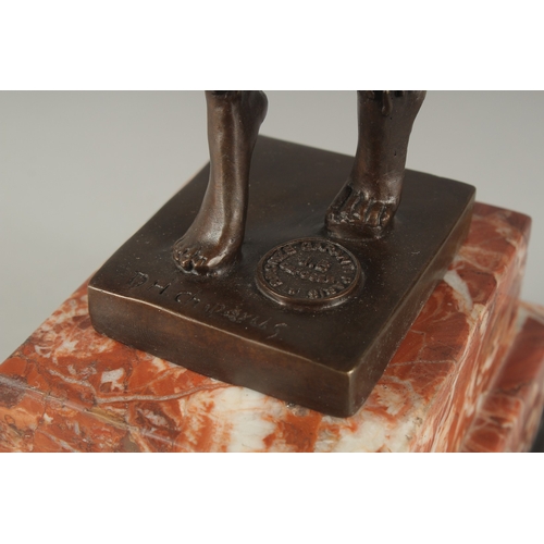 1254 - AFTER D. H. CHIPPARUS. A BRONZE DANCING GIRL. Signed, on a marble base.  19ins high.