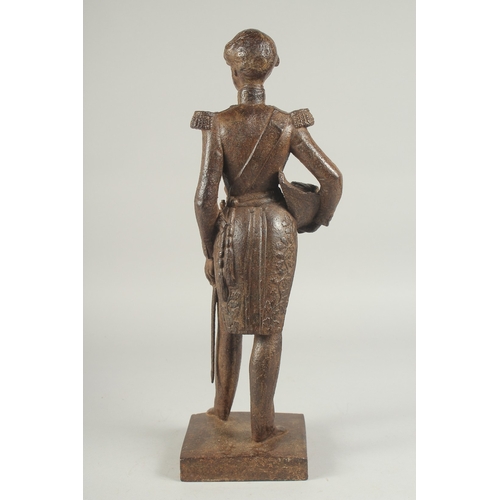 1265 - LOUIS PHILIPPE. A CAST IRON FIGURE OF DUC  D' ORLEANS. Inscribed.  18ins high.