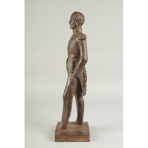 1265 - LOUIS PHILIPPE. A CAST IRON FIGURE OF DUC  D' ORLEANS. Inscribed.  18ins high.