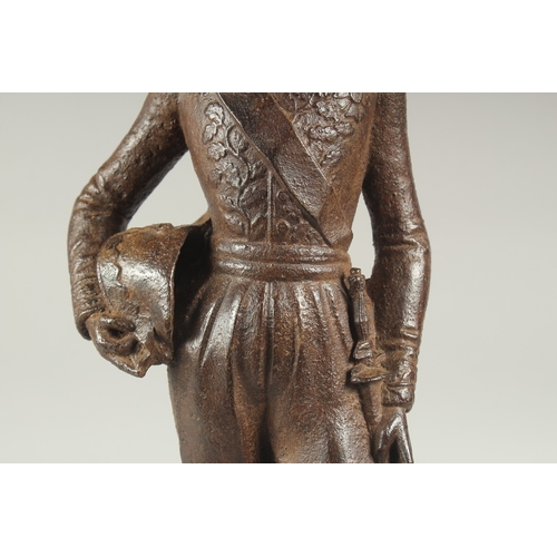 1265 - LOUIS PHILIPPE. A CAST IRON FIGURE OF DUC  D' ORLEANS. Inscribed.  18ins high.