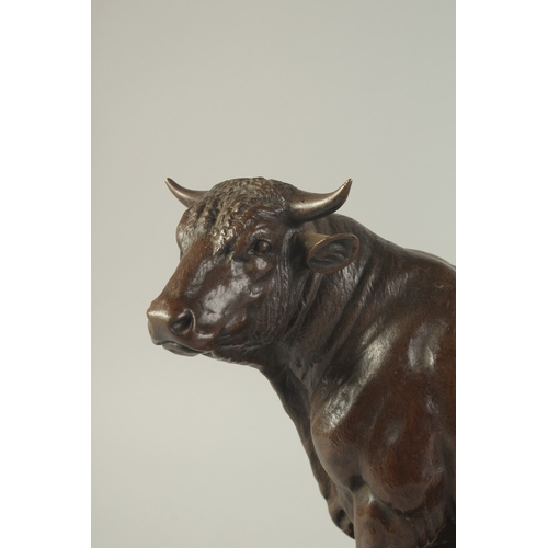 1269 - ISADORE BONHEUR (1827 - 1905) FRENCH A GOOD BRONZE FIGURE OF A BULL in majestic pose. Signed: I Bonh... 