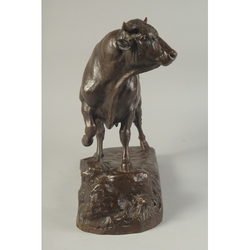 1269 - ISADORE BONHEUR (1827 - 1905) FRENCH A GOOD BRONZE FIGURE OF A BULL in majestic pose. Signed: I Bonh... 