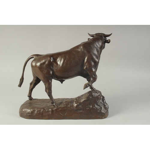 1269 - ISADORE BONHEUR (1827 - 1905) FRENCH A GOOD BRONZE FIGURE OF A BULL in majestic pose. Signed: I Bonh... 