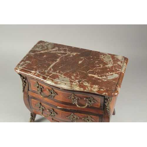 1292 - A VERY GOOD APPRENTICE'S LOUIS XVTH STYLE TWO DRAWER COMMODE with two drawers, metal handles, with v... 