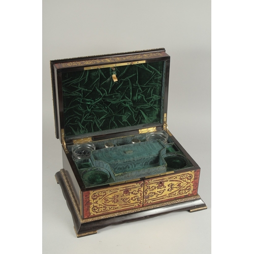 1293 - A VERY GOOD BOULLE FITTED WRITING BOX with sliding drawer and fitted interior. Taulin Falot, 131 Pal... 