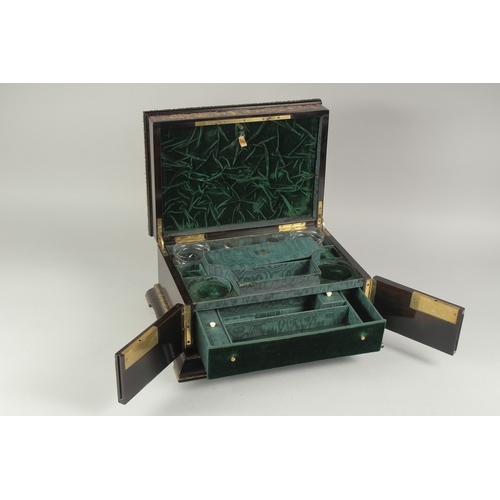 1293 - A VERY GOOD BOULLE FITTED WRITING BOX with sliding drawer and fitted interior. Taulin Falot, 131 Pal... 