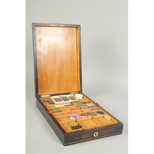 1294 - A GOOD BOULLE ARTIST'S BOX opening to reveal a fitted interior with artist's paints etc.. 12ins long... 