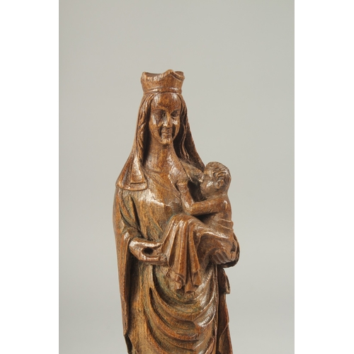 1306 - AN 18TH CENTURY CARVED WOOD MADONNA AND CHILD. 12ins high.