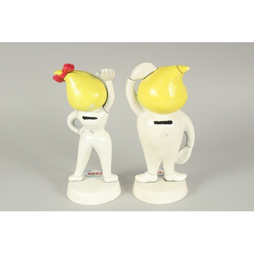 1313 - A PAIR OF PAINTED CAST IRON ESSO FIGURES. 9ins high.