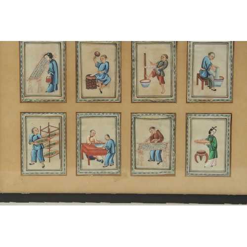 1329 - A GOOD COLLECTION OF TWELVE CHINESE PAINTINGS, depicting figures carrying out various pursuits, fram... 