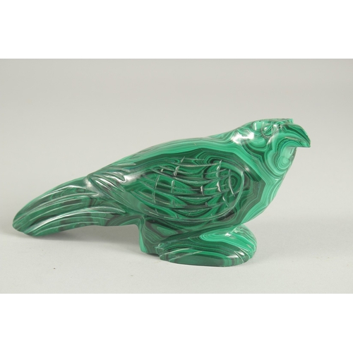 1330 - A CARVED MALACHITE BIRD.  7ins long and an Ashtray, 7ins diameter. (2).