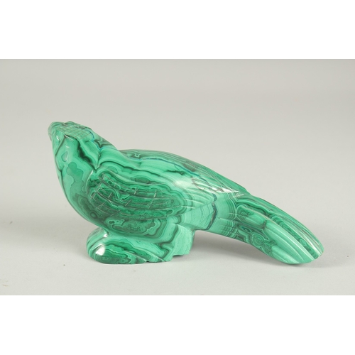 1330 - A CARVED MALACHITE BIRD.  7ins long and an Ashtray, 7ins diameter. (2).