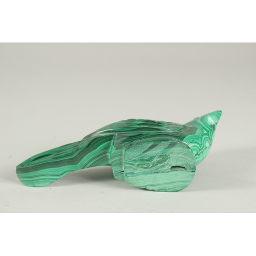 1330 - A CARVED MALACHITE BIRD.  7ins long and an Ashtray, 7ins diameter. (2).