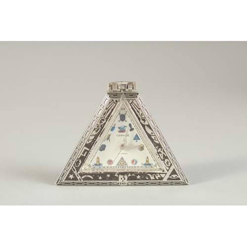 1492 - A CERVINE TRIANGULAR MASONIC WATCH with 17 jewels. 2ins.