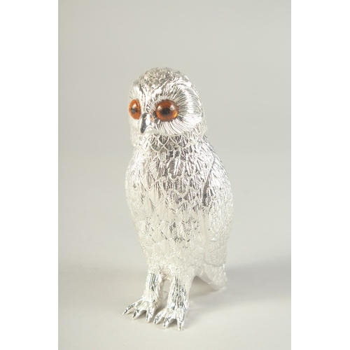 1692 - A SILVER PLATED OWL SUGAR CASTER. 6ins high.