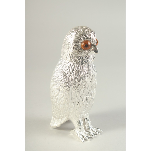 1692 - A SILVER PLATED OWL SUGAR CASTER. 6ins high.