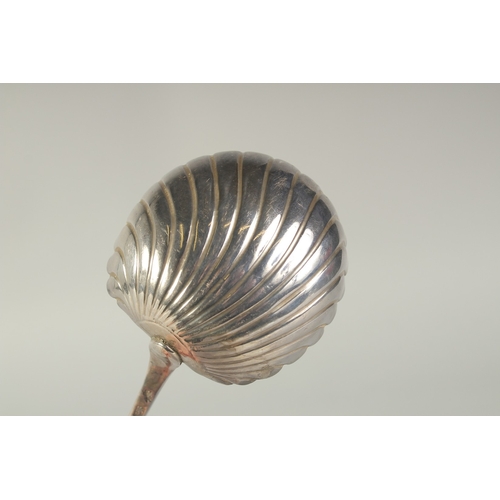 1716 - A GEORGE III BRIGHT CUT SILVER SHELL LADLE. London 1767.