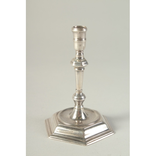 1754 - A GOOD GEORGE I TAPER STICK on hexagonal base 4.25ins high London 1721 Maker: Joseph Bird... 