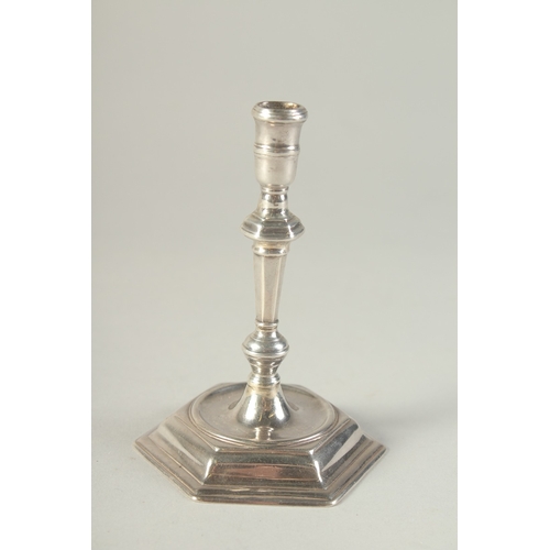 1754 - A GOOD GEORGE I TAPER STICK on hexagonal base 4.25ins high London 1721 Maker: Joseph Bird... 