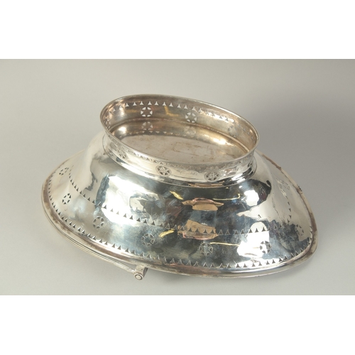 1756 - A LARGE GEORGE III SILVER OVAL CAKE BASKET with swing handles engraved with garlands. 13ins long. Lo... 