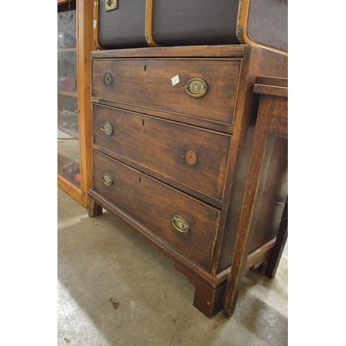 126 - A mahogany folding tea table and a Georgian chest of drawers (faults).