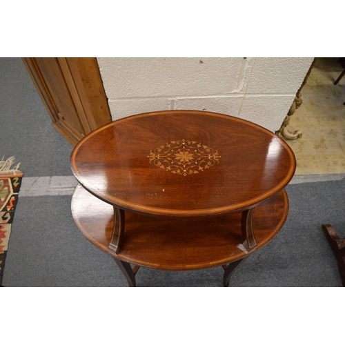 273 - A good Edwardian inlaid mahogany two-tier tray top etagere.