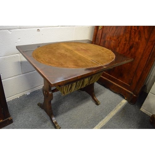 293 - A 19th century rosewood combination table with folding rectangular top, single frieze drawer and woo... 