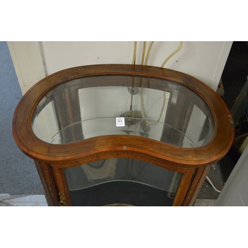 312 - An Edwardian inlaid mahogany kidney shaped table vitrine.