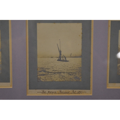 344 - A set of three photographs depicting the frozen Thames, February 1895, mounted as one together with ... 