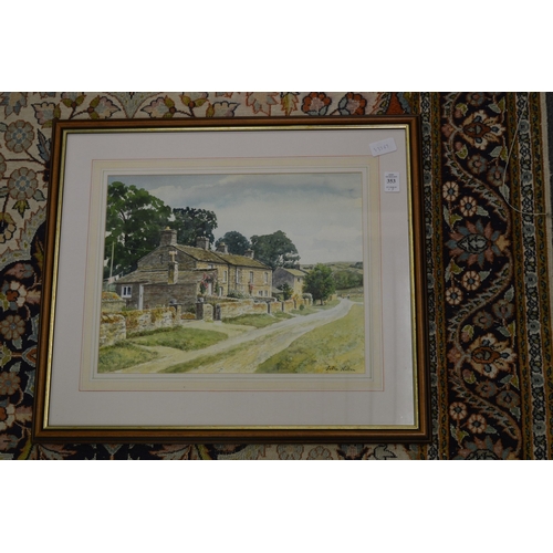 353 - Peter Nelson, Cottages at Castle Bolton, watercolour, signed and two other watercolours.