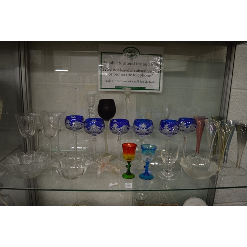 501 - A cut glass hock glasses, hock glasses and other glassware.