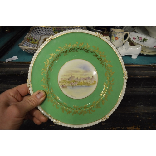 70 - A decorative Dresden dish with pierced border and other decorative porcelain.