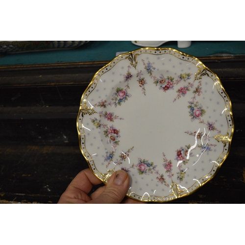 70 - A decorative Dresden dish with pierced border and other decorative porcelain.