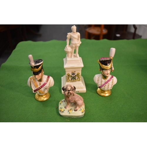 748 - An Arcadian crested china model of Drake together with a Basil Matthews model of a dog seated on a c... 