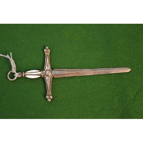 777 - A small silver presentation sword, possible Masonic.