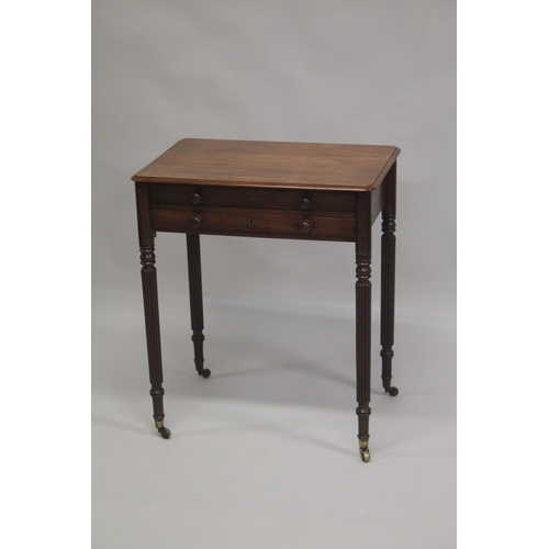 1002 - A GOOD GILLOW MODEL WRITING TABLE with plain rising top opening to reveal a leather writing surface ... 