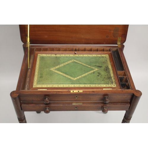 1002 - A GOOD GILLOW MODEL WRITING TABLE with plain rising top opening to reveal a leather writing surface ... 