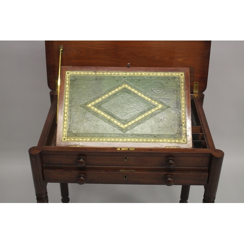 1002 - A GOOD GILLOW MODEL WRITING TABLE with plain rising top opening to reveal a leather writing surface ... 