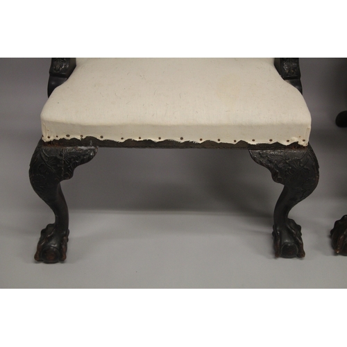 1003 - A VERY GOOD PAIR OF IRISH CHIPPENDALE MAHOGANY ARMCHAIRS CIRCA 1860, carved with oak leaves and acor... 