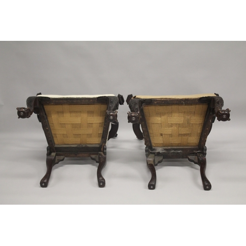 1003 - A VERY GOOD PAIR OF IRISH CHIPPENDALE MAHOGANY ARMCHAIRS CIRCA 1860, carved with oak leaves and acor... 