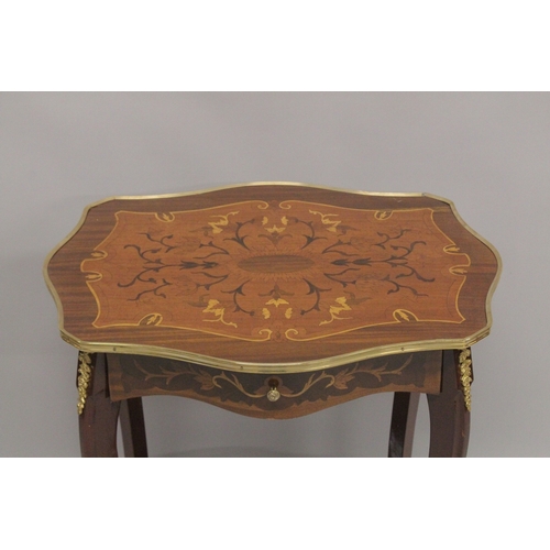 1020 - A LOUIS XVITH DESIGN INLAID RECTANGULAR TOP TABLE with curving legs and under tier. 2ft wide  x 2ft ... 