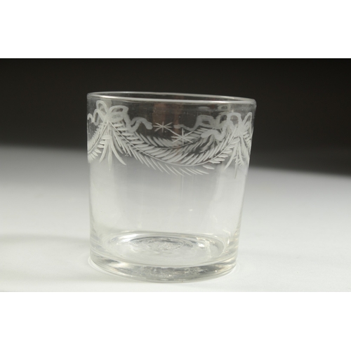 1046 - A GEORGAIN BEAKER engraved with garlands. 3.25ins high.